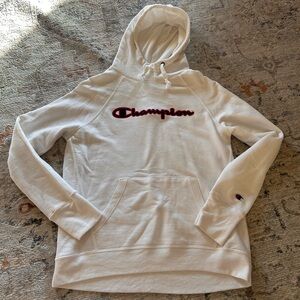 Women’s Champion Hoodie White Embroidered Logo Pullover Size Small